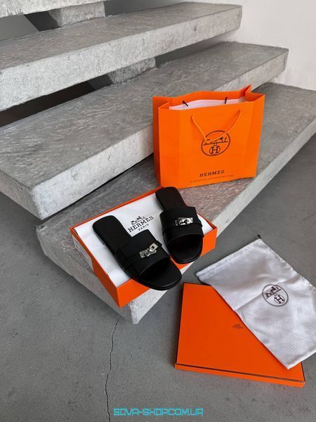 Жіночі шльопанці Hermes Giulia Black Silver Premium фото
