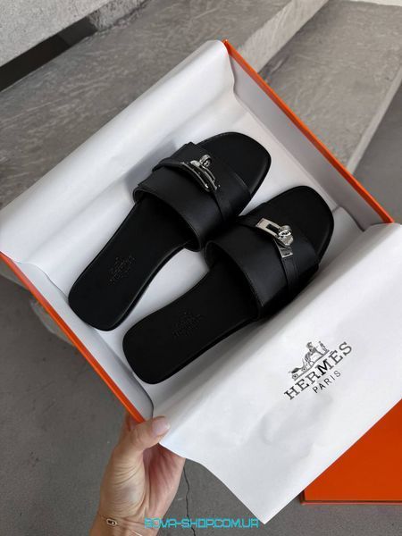 Жіночі шльопанці Hermes Giulia Black Silver Premium фото