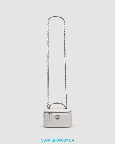 Женская сумка Chanel Classic White Lambskin Pearl Crush Vanity Bag Silver Premium фото