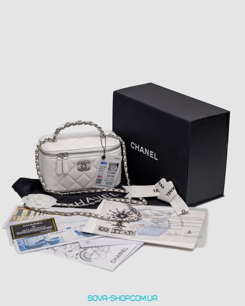 Женская сумка Chanel Classic White Lambskin Pearl Crush Vanity Bag Silver Premium фото