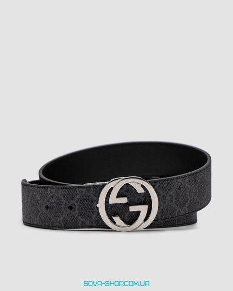 Ремінь Gucci Belt with Interlocking G Buckle Grey Canvas/Silver Premium фото
