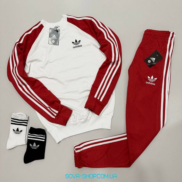 Чоловічий костюм Adidas: світшот-штани (2 пари носків у подарунок) Adidas червоно-білий фото