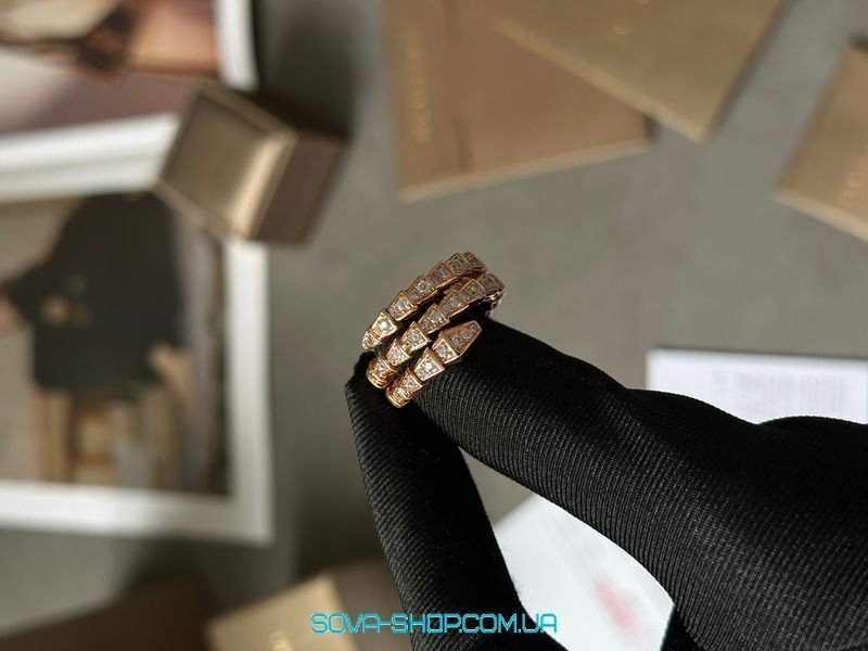 Каблучка Bvlgari Serpenti Viper 18K Rose Gold Ring with Diamonds Premium фото
