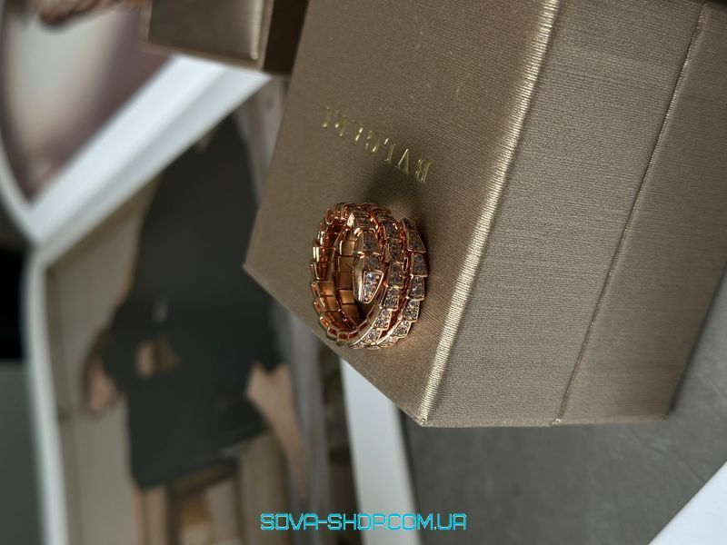 Каблучка Bvlgari Serpenti Viper 18K Rose Gold Ring with Diamonds Premium фото