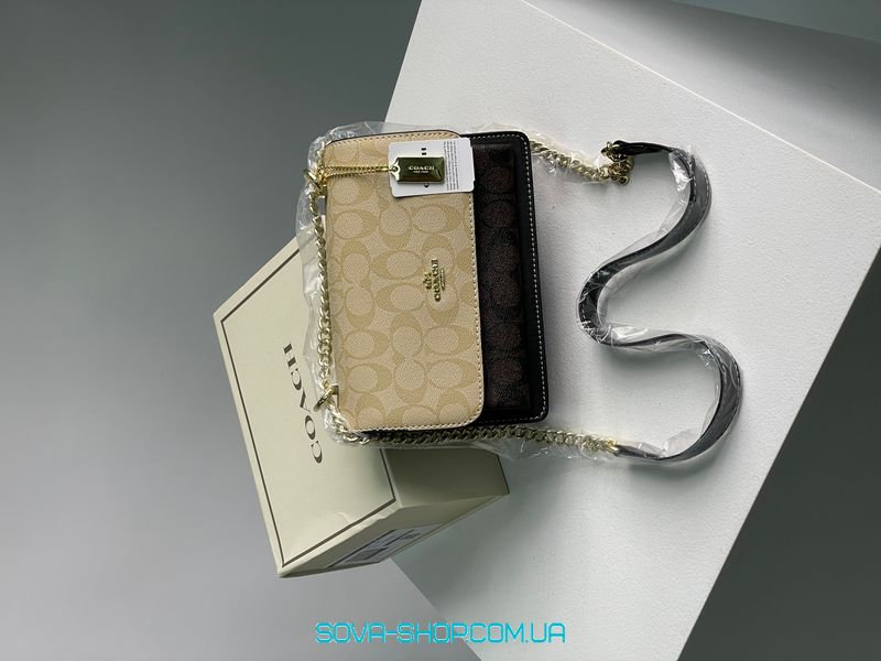 Жіноча сумка Coach Mini Klare Crossbody in Signature Canvas Beige/Brown Premium фото