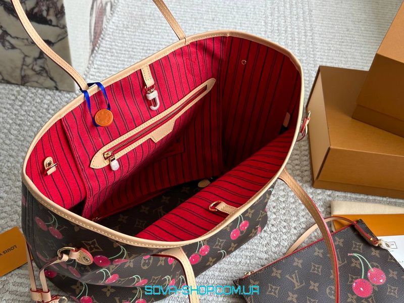 Жіноча сумка Louis Vuitton Neverfull MM Cherry Monogram Canvas Premium фото