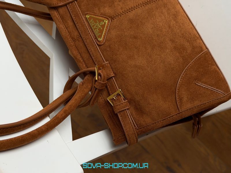 Жіноча сумка Prada Bonnie Medium Suede Handbag Caramel Premium фото