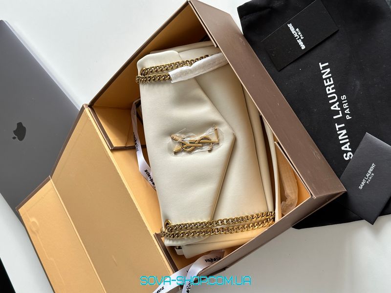 Жіноча сумка Yves Saint Laurent Calypso In Plunged Lambskin White Premium фото