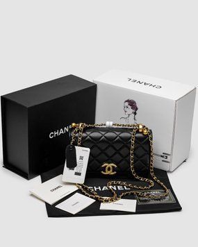 Жіноча сумка Chanel Calfskin Quilted Perfect Fit Wallet On Chain Black/Gold Premium фото