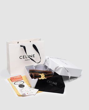 Ремінь Celine Medium Triomphe Belt In Triomphe Canvas And Calfskin Tan Premium фото
