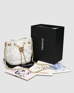 Жіноча сумка Chanel Button Bucket Crossbody Bag Lambskin White Premium фото