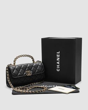 Жіноча сумка Chanel Mini Flap Bag With Top Handle Grained Calfskin Black/Gold Premium фото