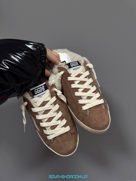 Женские зимние кроссовки GG SUPERSTAR BROWN SUEDE FUR Premium фото