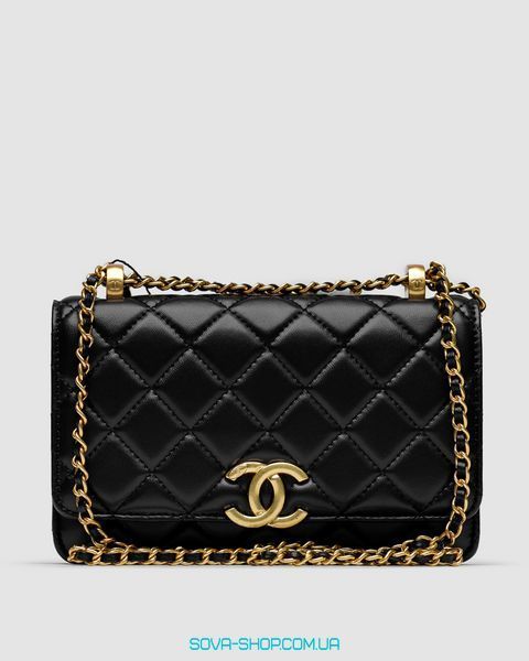 Жіноча сумка Chanel Calfskin Quilted Perfect Fit Wallet On Chain Black/Gold Premium фото