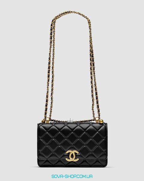Жіноча сумка Chanel Calfskin Quilted Perfect Fit Wallet On Chain Black/Gold Premium фото