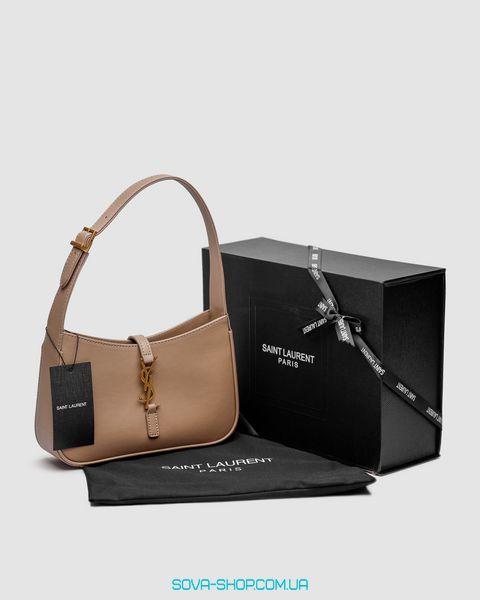 Жіноча сумка Yves Saint Laurent Hobo Le 5 A 7 Leather Shoulder Bag in Beige/Gold Premium фото