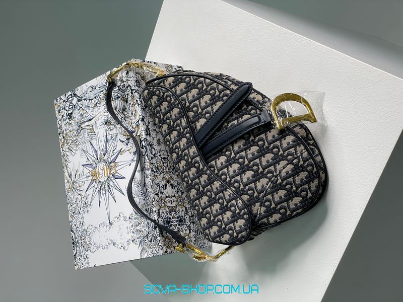 Женская сумка Christian Dior Saddle Bag with Strap Blue Dior Oblique Jacquard Premium фото