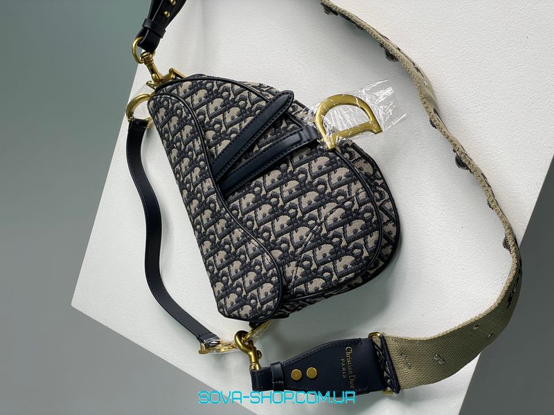 Женская сумка Christian Dior Saddle Bag with Strap Blue Dior Oblique Jacquard Premium фото