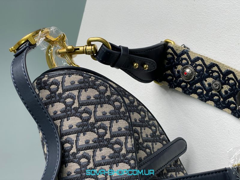 Женская сумка Christian Dior Saddle Bag with Strap Blue Dior Oblique Jacquard Premium фото