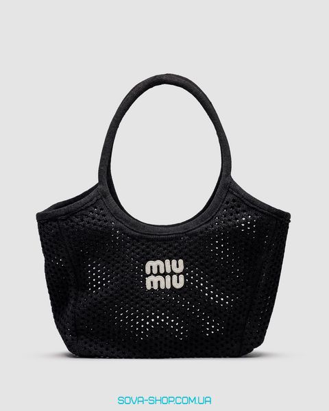 Женская сумка Miu Miu Raffia And Linen Tote Bag Black Premium фото