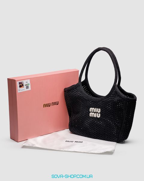 Женская сумка Miu Miu Raffia And Linen Tote Bag Black Premium фото