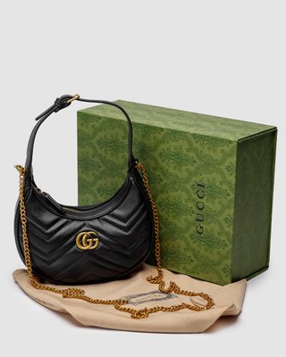 Женская сумка Gucci Half Moon Marmont Leather Shoulder Bag Premium фото