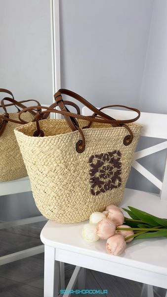 Жіноча сумка Loewe Classic Panier in Raffia and Calfskin Premium фото