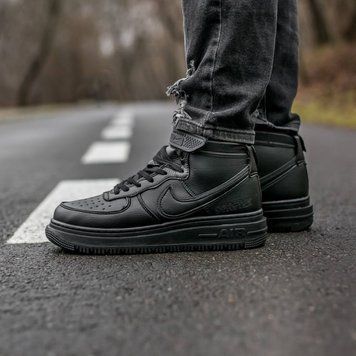 Зимові чоловічі кросівки (термо) Nike Air Force Mid Gore-Tex All Black фото