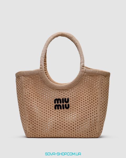 Женская сумка Miu Miu Raffia And Linen Tote Bag Beige Premium фото