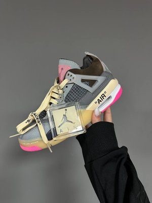 Мужские и женские баскетбольные кроссовки Nike Air Jordan 4 Retro x OFF WHITE « GREY / PINK » premium фото