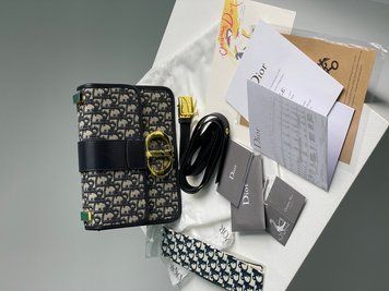 Женская сумка Christian Dior 30 Montaigne Chain Bag Blue Dior Oblique Jacquar Premium фото