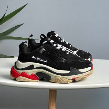 Чоловічі та жіночі кросівки Balenciaga Triple S Black Red Beige Premium фото