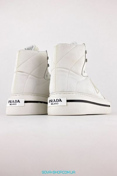 Зимние женские ботинки из натуральной кожи PRADA Milano High Top White фото