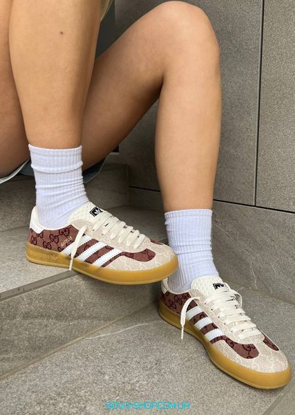 Женские кроссовки Adidas Gucci x Gazelle Brown/Beige фото