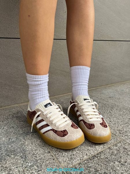 Женские кроссовки Adidas Gucci x Gazelle Brown/Beige фото