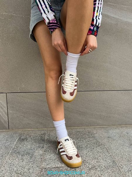 Женские кроссовки Adidas Gucci x Gazelle Brown/Beige фото