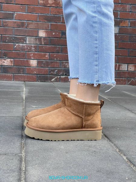 Женские зимние ботинки Ugg Classic Ultra Mini Platform Chestnut Premium фото