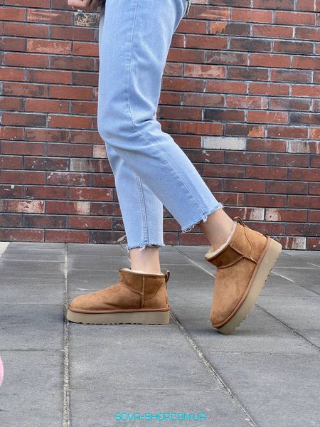 Женские зимние ботинки Ugg Classic Ultra Mini Platform Chestnut Premium фото