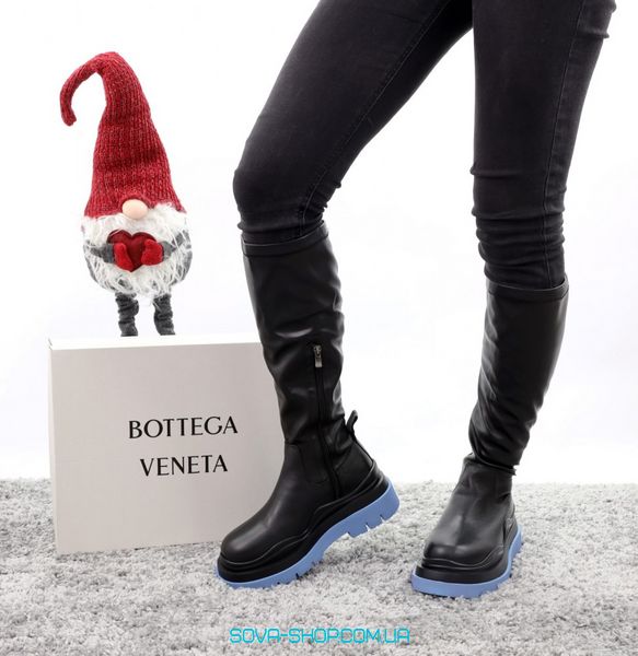 Зимові жіночі черевики з хутром Bottega Veneta High Black Blue 13052 фото