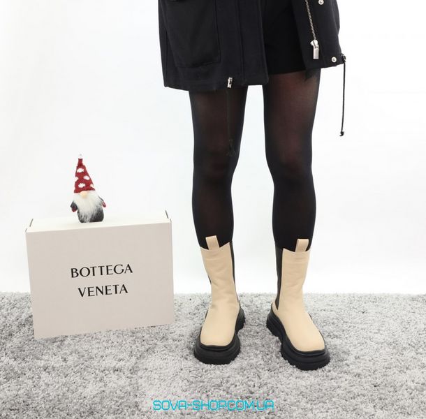 Зимние женские ботинки с мехом Bottega Veneta Beige Black 13030 фото