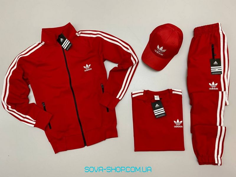 Чоловічий набір 4в1 : кофта-штани-футболка-кепка Adidas червоний фото