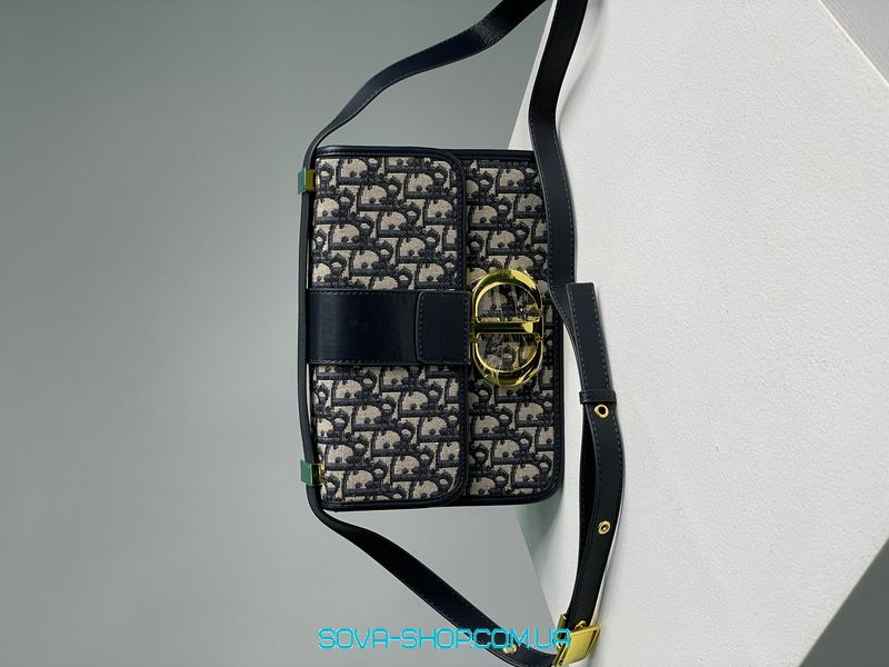 Жіноча сумка Christian Dior 30 Montaigne Chain Bag Blue Dior Oblique Jacquar Premium фото