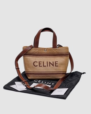 Женская сумка Celine Mini Cabas In Textile With Raffia Effect And Calfskin Premium фото