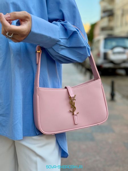 Женская сумка Yves Saint Laurent Hobo Le 5 A 7 Leather Shoulder Bag in Pink/Gold Premium фото