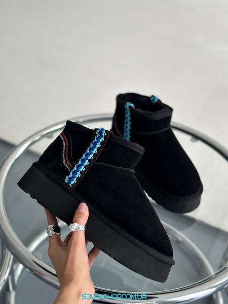 Женские зимние ботинки Ugg Ultra Mini Braid Platform Boot Black Premium фото