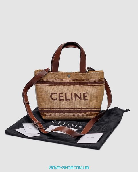 Жіноча сумка Celine Mini Cabas In Textile With Raffia Effect And Calfskin Premium фото