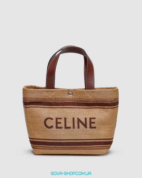 Жіноча сумка Celine Mini Cabas In Textile With Raffia Effect And Calfskin Premium фото