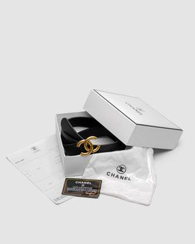 Ремінь Chanel Leather Belt Black/Gold Premium фото