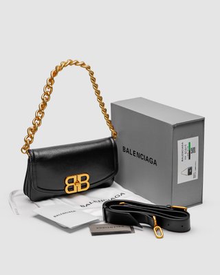 Жіноча сумка Balenciaga Small Bb Flap Leather Bag Black/Gold Premium фото