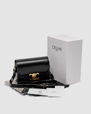 Женская сумка Celine Teen Triomphe Bag Black in Shiny Calfskin Premium фото